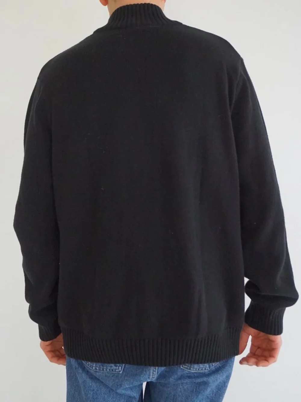 Vintage Denver Hayes Black Full Zip Knit Sweater Ribbed Collar Minimal Classic L - Picture 2 of 10